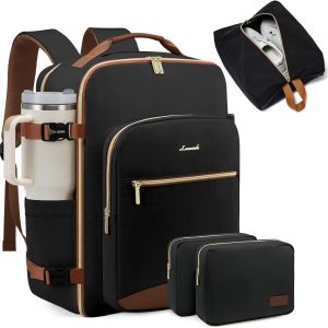 40L Large Travel Backpack for Women Men, 17 Inch Carry on Backpack for Traveling on Airplane, Personal Item Bag Airline Approved, Business Causal Weekender Backpack, Black-Brown