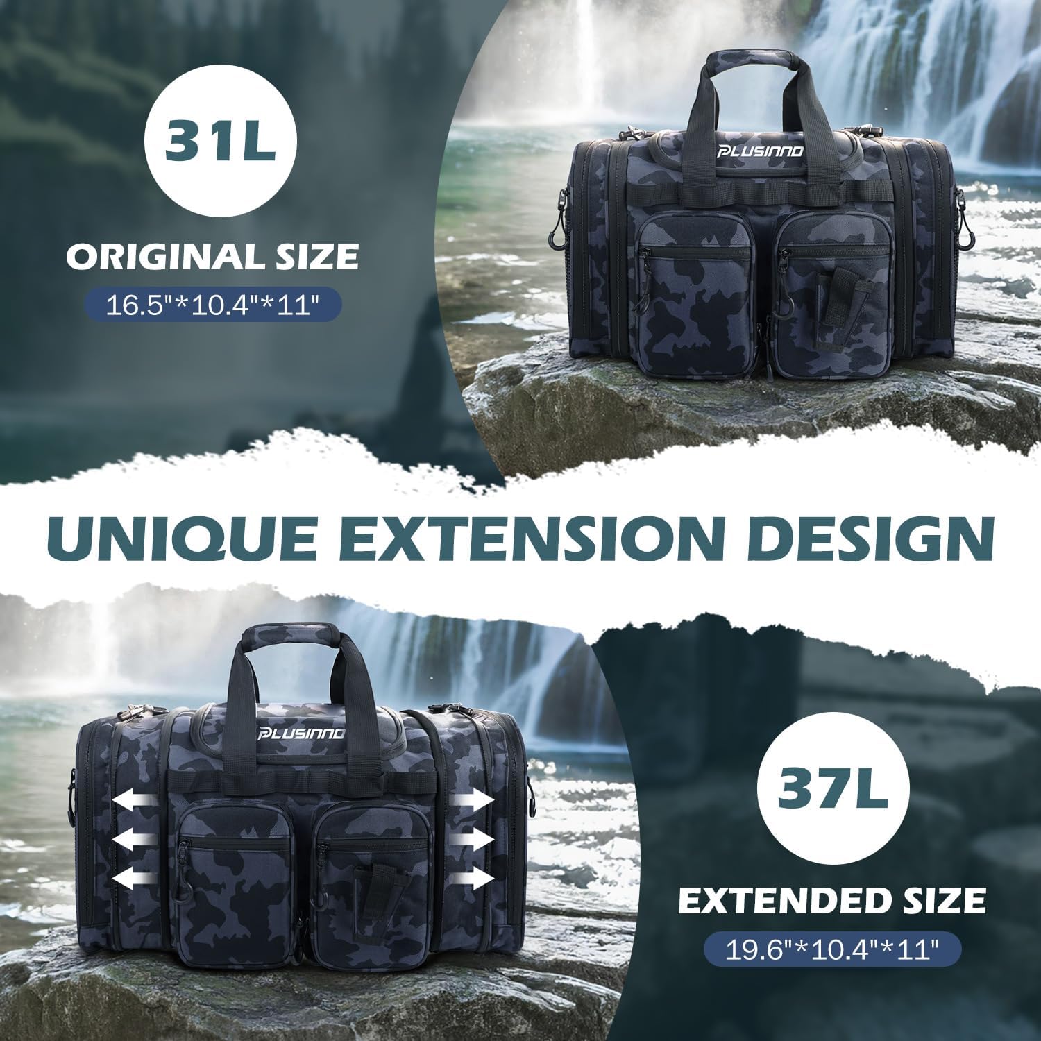 PLUSINNO Tackle Bag - Expandable Fishing Bag for Saltwater & Freshwater - Water Resistant Fishing Gear - Image 3