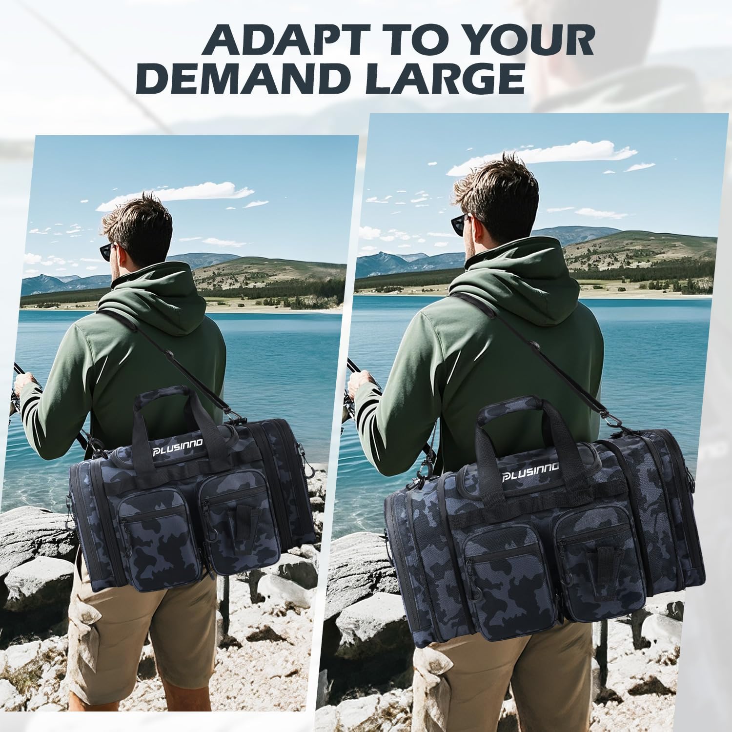 PLUSINNO Tackle Bag - Expandable Fishing Bag for Saltwater & Freshwater - Water Resistant Fishing Gear - Image 6