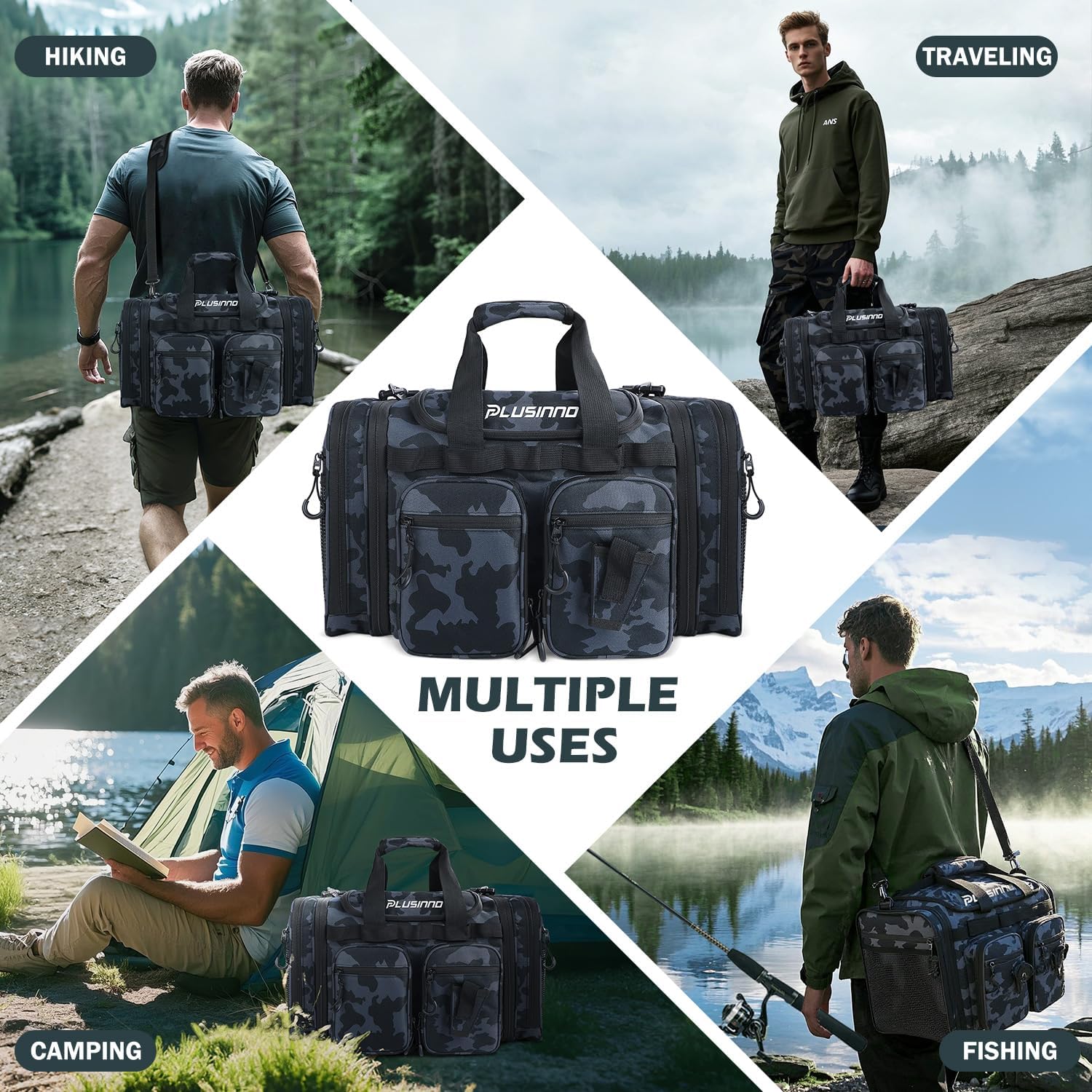 PLUSINNO Tackle Bag - Expandable Fishing Bag for Saltwater & Freshwater - Water Resistant Fishing Gear - Image 7